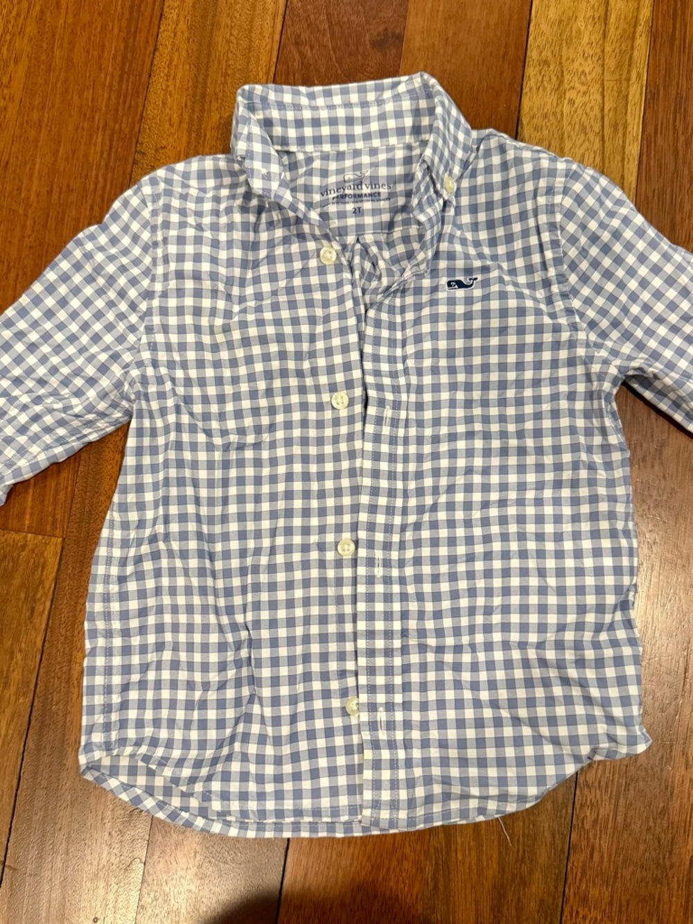 Vineyard Vines Boys Blue Gingham Performance Button-Down Shirt Sz 2T